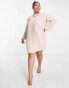 Фото #3 товара ASOS DESIGN Curve high neck pleated trapeze mini dress in blush