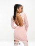 Фото #1 товара ASOS DESIGN Petite high neck ruched mesh mini dress in blush pink