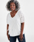 ფოტო #1 პროდუქტის Plus Size Eyelet Puff-Sleeve Split-Neck Cotton Top, Created for Macy's