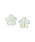 Фото #3 товара White Plumeria Flower Created Opal Stud Earrings For Women .925 Sterling Silver 10MM October Birthstone