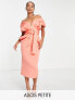 ASOS DESIGN Petite drape shoulder belted midi dress in pink