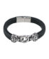 ფოტო #1 პროდუქტის Loose Fit Silver Interlock Pattern on Black Leather Bracelet