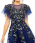 Mac Duggal Flutter Sleeve High Neck Embellished Floral Dress Women's
