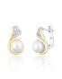 Silver bicolor earrings with real pearls and zircons JL0720