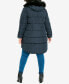 ფოტო #4 პროდუქტის Plus Size Contrast Zip Faux Fur Trim Coat