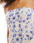 ASOS DESIGN satin bandeau mini dress with pintuck detail blue floral print Синий, 46 - фото #2