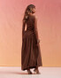 ASOS DESIGN soft draped midi dress with drawstring tie sides in chocolate