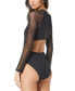 Фото #2 товара Women's Mesh-Sleeve Cut-Out One-Piece Swimsuit