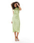 & Other Stories bias cut satin midi dress with drape detail and extended shoulder in green