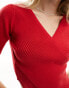 Фото #2 товара Miss Selfridge wrap over rib knit top in red