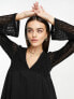 Фото #3 товара ASOS DESIGN long sleeve v neck crochet mini dress in black