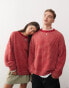 Фото #1 товара COLLUSION Unisex – Flauschiger Pullover in Rot gestreift mit Rundhalsausschnitt