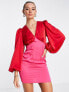 Фото #5 товара Never Fully Dressed colour block mini dress in red and pink