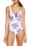 Tommy Bahama 286154 Women's Oasis Blossoms One-Piece Swimsuit, Size 8 - Blue