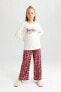 Фото #1 товара Kız Çocuk Baskılı Uzun Kollu Penye Mini Me Pijama Takımı