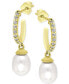 ფოტო #2 პროდუქტის Freshwater Pearl (8 x 6mm) & Cubic Zirconia Dangle Hoop Earrings, Created for Macy's