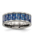 Titanium Blue Carbon Fiber Inlay Flat Wedding Band Ring
