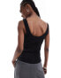 Monki ribbed fitted vest top with scoop neck in black