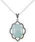 ფოტო #1 პროდუქტის Jade (15 x 20 x 6mm) & Marcasite Flower 18" Pendant Necklace in Sterling Silver