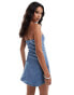 ASOS DESIGN denim bandeau mini dress in metallic blue BLAU, 42 - фото #2