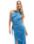 Style Cheat one shoulder satin midaxi dress ink blue BLAU, 42 - фото #4