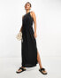 Vila slinky racer neck maxi dress with split sides in black