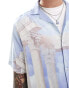 ASOS DESIGN relaxed revere shirt with placement print in blue and white BLAU, L - Chest 42 - фото #3