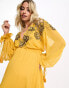 Фото #6 товара ASOS DESIGN Maternity embellished floral and lattice detail midi dress with elasticated waist in mustard