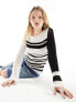 COLLUSION slash neck stripe jumper in black and white 36 - фото #1