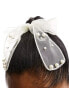 True Decadence pearl detail organza hair bow in white