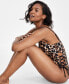 Фото #7 товара Women's Lace-Up Cheetah Print Swimsuit, Created for Macy's
