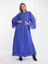 Фото #4 товара ASOS DESIGN dobby pleated midi dress with pleated long sleeves and V detail in purple