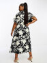 Фото #4 товара ASOS DESIGN Curve v neck belted midi dress in mono painted floral