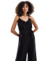 ONLY tie waist frill detail jumpsuit in black