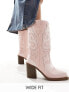 Фото #1 товара Public Desire Wide Fit Texas western mid ankle boot with snake print in pink
