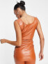 Fashionkilla leather look ruched side top co-ord in rust