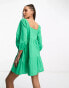 JDY puff sleeve mini smock dress in bright green