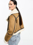 Фото #5 товара Stradivarius cropped aviator jacket with contrast piping in tan