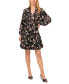 Women's Floral Tie Neck Long Sleeve Baby Doll Tiered Dress