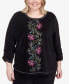Plus Size Drama Queen Center Floral Embroidered Velour Shirttail Top