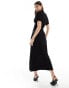 ASOS DESIGN short sleeve grown on neck midi tea dress in black