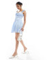 ASOS DESIGN button through corset satin mini with gathered bust in light blue Синий, 34 - фото #2