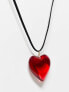 ASOS DESIGN mid length cord necklace with red puff heart