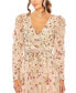 Women's Floral Embellished Wrap Over Puff Sleeve A Line Gown