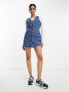 ASOS DESIGN denim vintage mini dress with button through in midwash blue