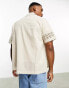 ASOS DESIGN relaxed revere shirt with broderie panel inserts in stone