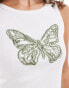 Noisy May lettuce hem tank top with butterfly print in white