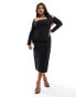 Фото #1 товара ASOS DESIGN Curve Exclusive long sleeve assymmetric midi dress in black