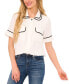 Women's Double Collar Tipped Short Sleeve Blouse