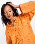 ASOS DESIGN relaxed broderie shirt with dipped hem in orange